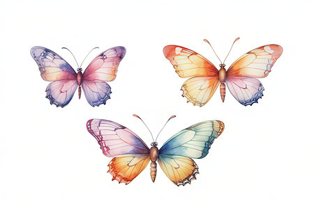 beautiful color butterflies,watercolor,isolated on a white