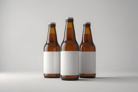 Beer Bottle Mock-Up - Three Bottles. Blank Label. 3D Illustrationの写真素材