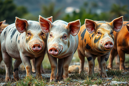 Portrait of a group of pigs on the farm. Animal husbandry.の写真素材
