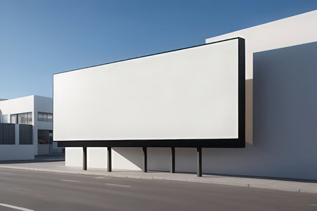 Blank billboard on a street in a modern city. 3d renderingの写真素材