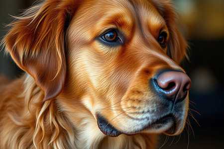 Portrait of a beautiful golden retriever dog, close-upの写真素材