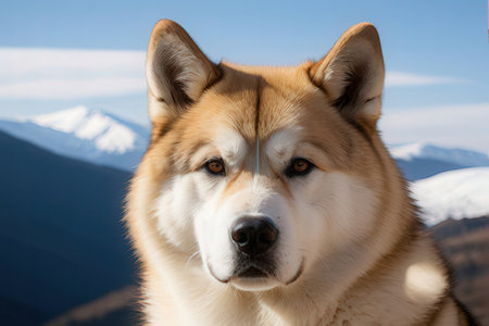 Portrait of siberian husky on the background of mountains