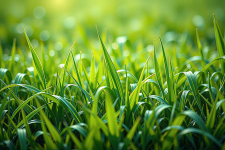 Close up of green grass with sunlight. Nature background and texture.の写真素材