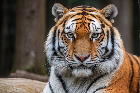 Portrait of a tiger in the zoo. (Panthera tigris altaica)