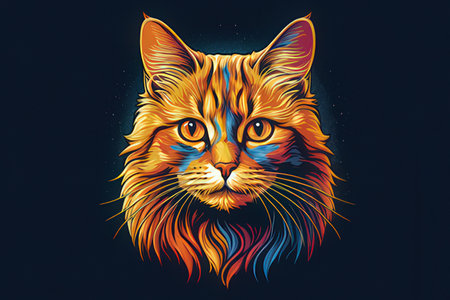 Colorful portrait of a cat on a dark background. Vector illustration.