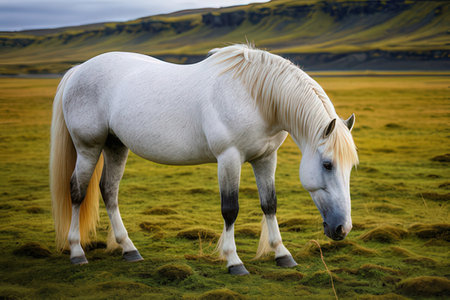 Icelandic horse in a meadow, Iceland, Europe.の写真素材