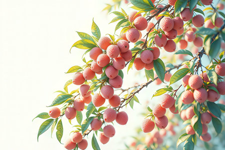 Lychee fruits on the tree. Shallow depth of field