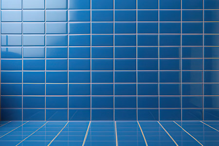 Blue tile wall and floor background. 3d rendering. Computer digital drawing.の写真素材