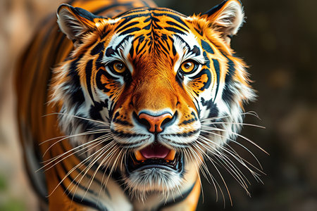 Portrait of a tiger in the zoo. Close-up.