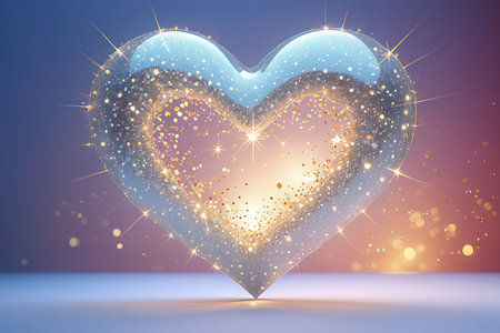 Abstract blue heart with golden lights on a blue background. Vector illustration.の写真素材