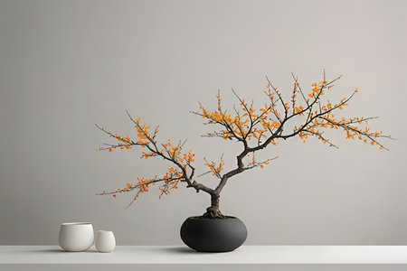 Bonsai tree in vase on the table. 3d renderingの写真素材