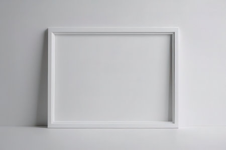 Blank picture frame on a white wall background. 3d rendering