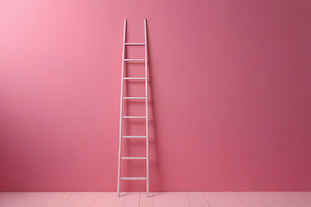 Ladder on a pink wall background. 3d render illustration.の写真素材