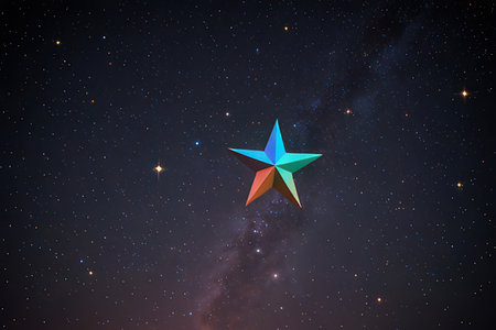 Star on the background of the night sky with stars. 3d rendering