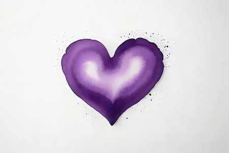 Heart painted with purple paint on white background. 3D rendering.の写真素材