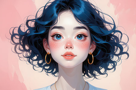 Fashion portrait of a beautiful girl with blue hair. Girl with trendy makeup.の写真素材