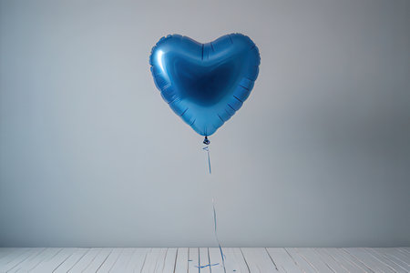 Blue heart shaped balloon on gray background. Valentines day concept.の写真素材