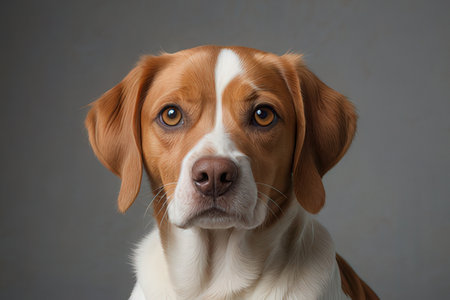 Portrait of a purebred beagle dog on a gray background