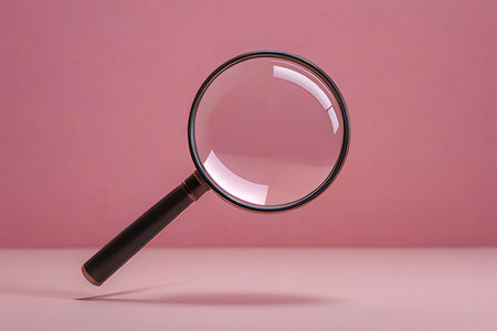 Magnifying glass on pink background. 3d render. Magnifying glass.の写真素材