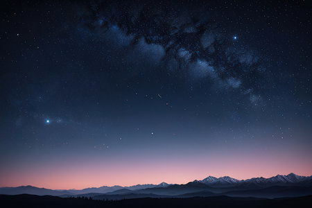 Milky Way over the mountains. Starry sky and Milky way.の写真素材