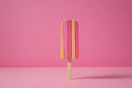Ice cream stick on pink background. Minimal concept. 3d renderの写真素材