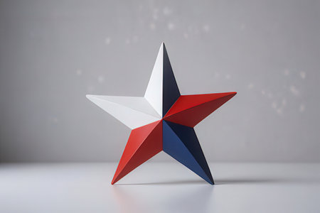 Red and blue star on a white background. 3d rendering.の写真素材