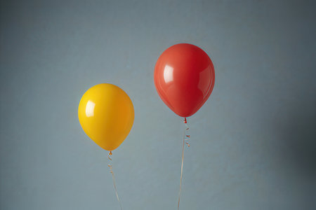 Two red and yellow balloons on a blue background. 3d rendering