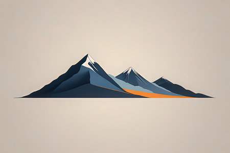 Mountains with orange arrow on blue sky background. Vector illustration.の写真素材