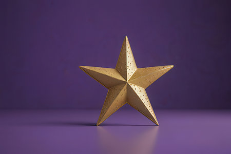 Golden star on purple background. 3d render. Christmas decoration.