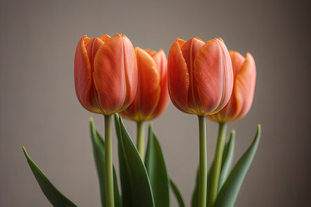 Bouquet of orange tulips on gray background, close upの写真素材