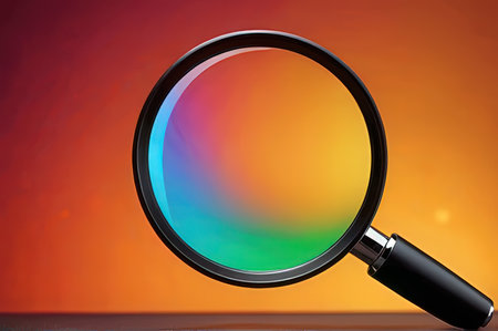 Magnifying glass on a colorful background. 3d render image.の写真素材