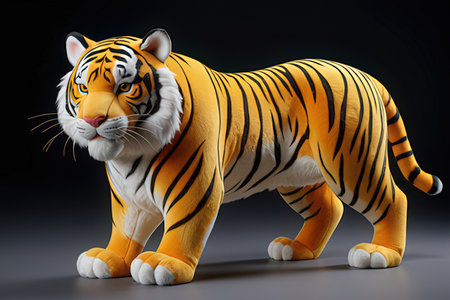 3D rendering of a tiger isolated on a black background with shadowの素材