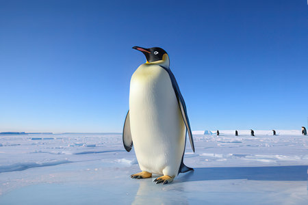 Emperor penguins on the ice of the Antarctic Peninsula, Antarcticaの写真素材