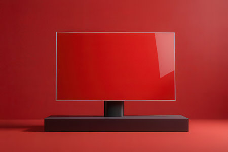 3d rendering of a blank screen tv on a red background.の写真素材