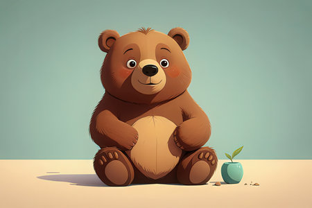 Cute brown bear sitting on the floorの写真素材