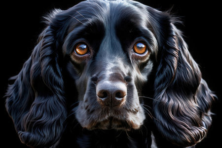 Portrait of a Cocker Spaniel dog, isolated on black backgroundの写真素材