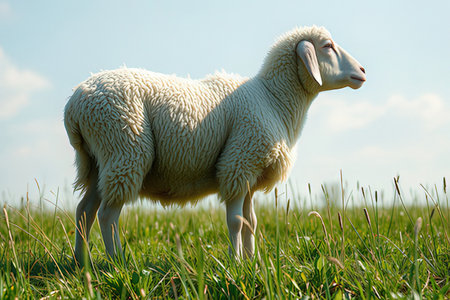 Sheep in a meadow on a sunny day, springtimeの写真素材