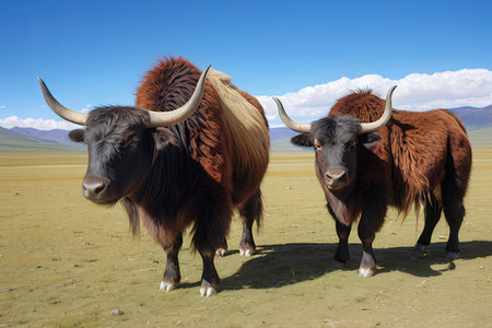 Beautiful yaks in the highlands of Tibet, China.の写真素材