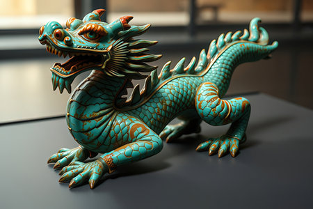 Chinese dragon statue on table, closeup. Traditional chinese symbolの写真素材
