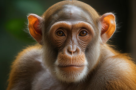 Portrait of a macaque monkey in the rainforest, Thailand.