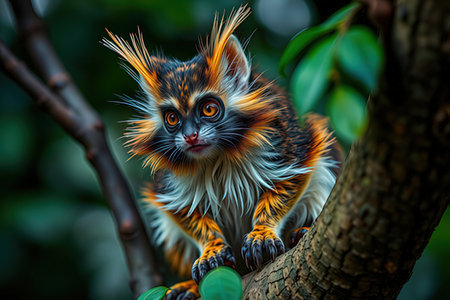 Portrait of a red-headed lion tamarin on a tree