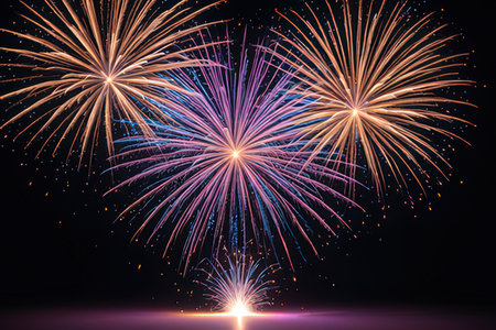 Colorful fireworks display for celebrating happy new year and merry christmas