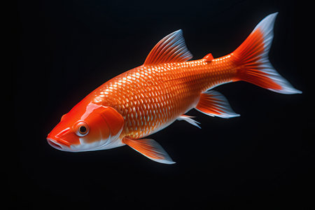 Goldfish on black background. Goldfish isolated on black background.の写真素材