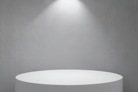 White round podium on a gray background. 3d rendering mock upの写真素材