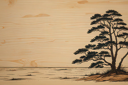 Wooden background with pine tree. Vector illustration for your design.の写真素材
