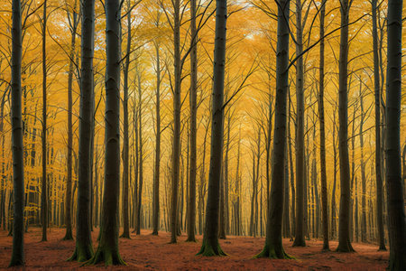 Autumn forest with golden beech trees in the morning light.の写真素材