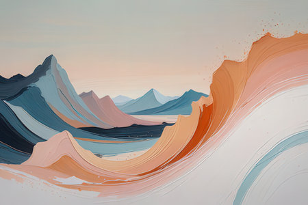 abstract background with mountains and waves in pastel colors, vector illustrationの素材