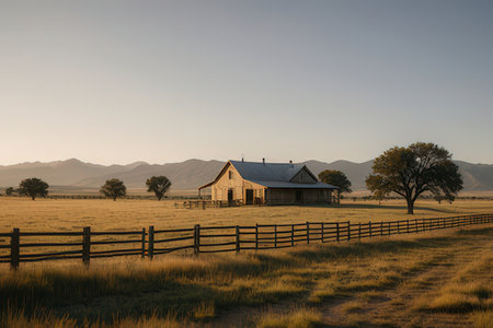 Sunrise over a barn in the early morning in South Africa.の写真素材