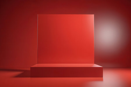 Empty red podium on red background. Mock up, 3D Renderingの写真素材