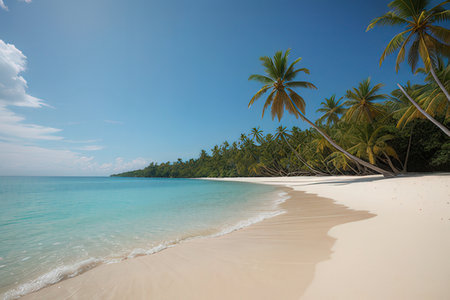 Beautiful tropical beach with coconut palm trees at Seychellesの写真素材
